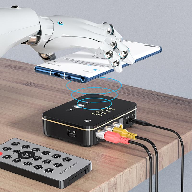 VAORLO NFC 2 In 1 Receiver Transmitter Wireless Audio Adapter TF USB Play Stereo Input For Headphone TV PC With Coaxial AUX 3.5MM Jack