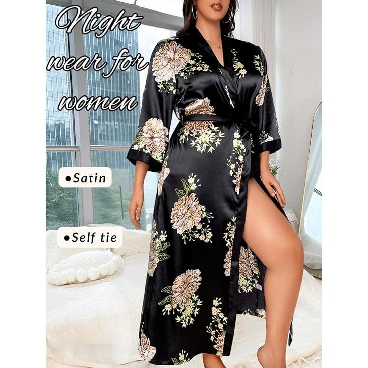 Женский халат на День святого Валентина больших размеров, сексуальный атласный халат, длинная одежда для сна