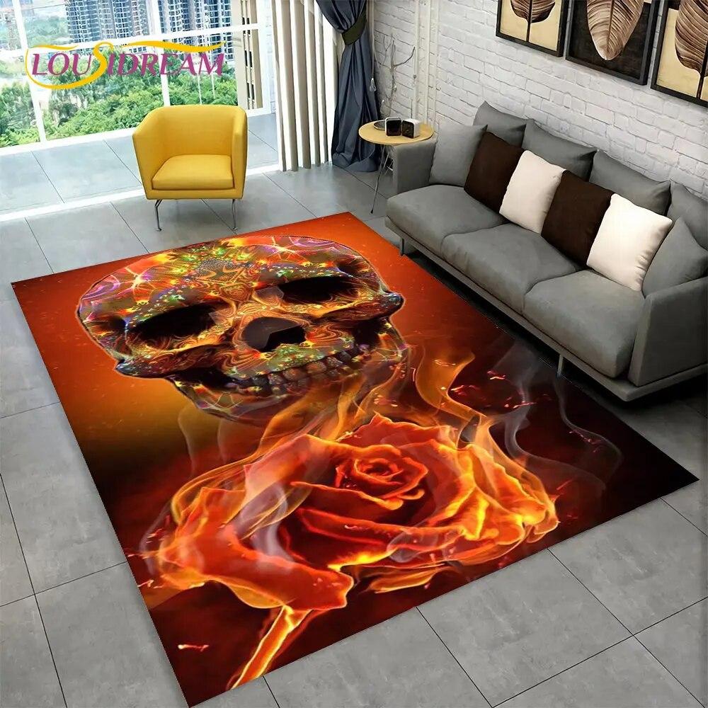 3D Creative Gothic Horror Skull Modern Area Rug,Carpet Rug for Living Room Bedroom Sofa Doormat Decor,Kitchen Non-slip Floor Mat