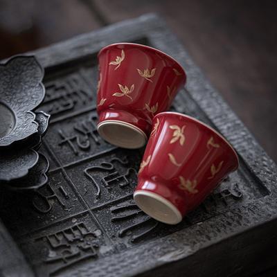 Бронзированная чайная чашка Lang Hong, маленькая керамическая чайная чашка, элегантная одинарная чашка для чая «Осенняя водяная орхидея»