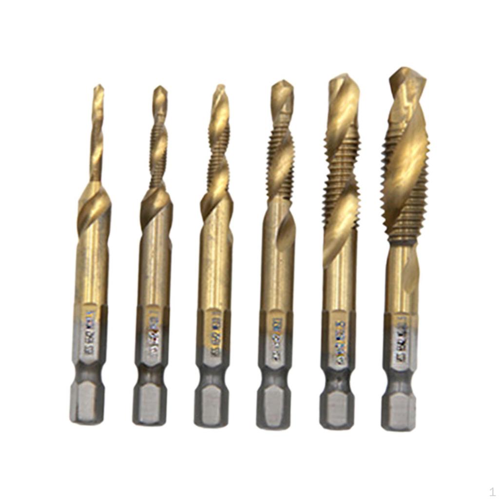 6 Pieces Combination Drill Tap Bits HSS Spiral M3 M4 M5 M6 M8 M10 Tapping Tool