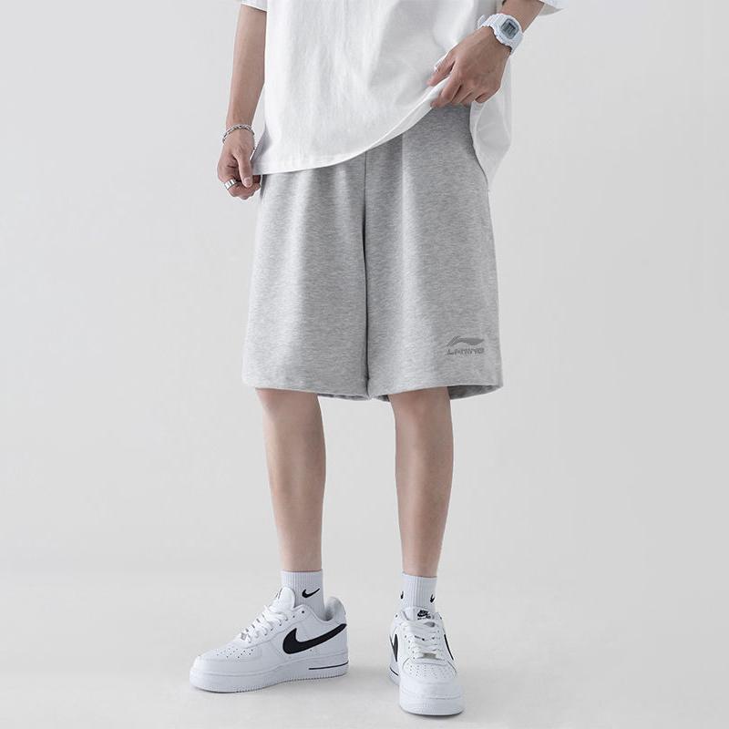 Li Ning Sports Lifestyle Series Simple Loose Breathable Lace-Up Sports Shorts Unisex Shorts Gray AKSV291-2