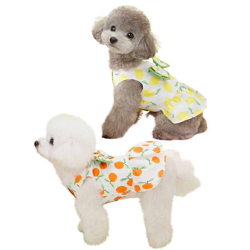 Pet Dog Cat Fruit Print Bow Dress Small Dog Summer Cute Princess Clothes