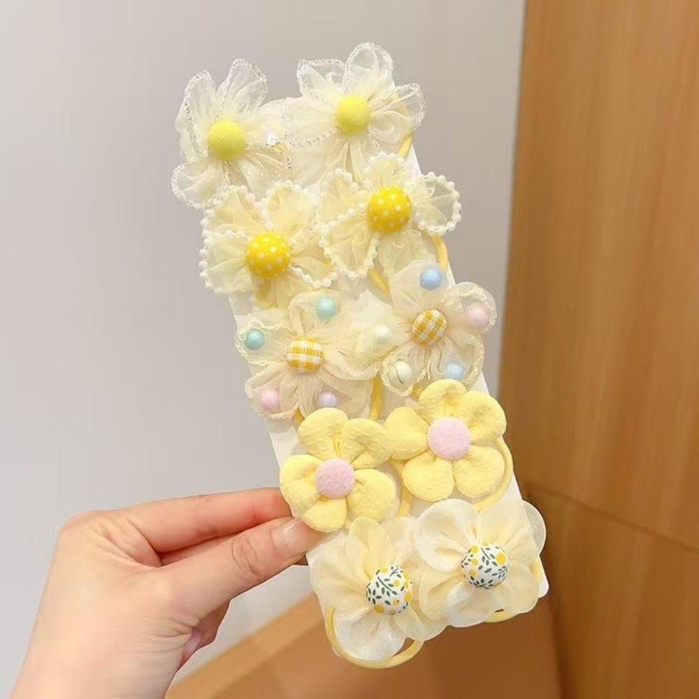 10pcs Colorful Children's Headband Set No Harm High Elastic Hair Rope Flower Hair Ties Daily Use