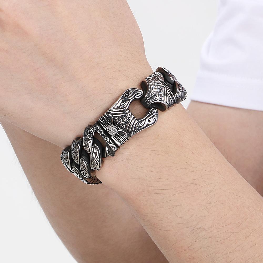 Крутой тяжелый браслет из цельной нержавеющей стали для мужчин, массивный, ширина 20 мм, тотемный стиль, цепочка, велосипедные браслеты, мужские, 4 цвета в наличии