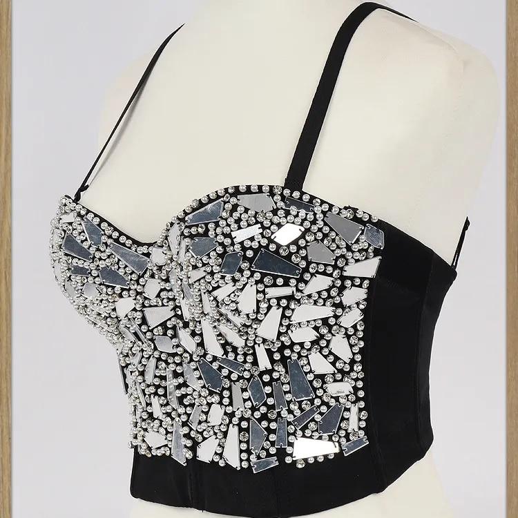 Corp Top yushutiff Сексуальная расшитая бисером бриллиантовая пайетка Женская майка Укороченный топ для вечеринок в ночном клубе Корсет Укороченный топ для ношения Бюстгальтер с эффектом пуш-ап