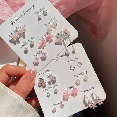 2025 Цветочный комплект сережек S925 на одну неделю для девочек 