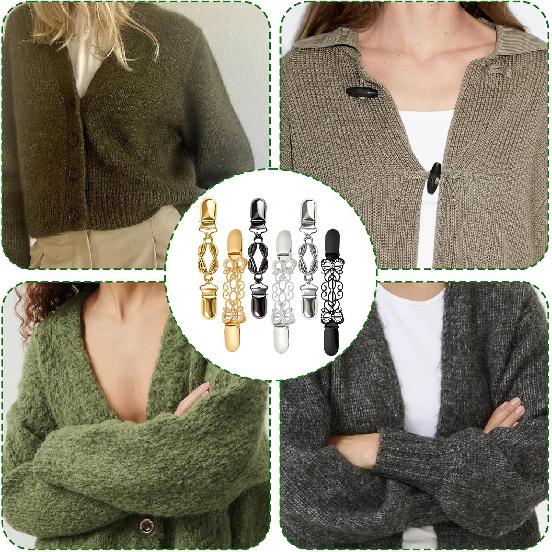 6 Pack Sweater Clips, Clothing Cinch Clips for Women, Vintage Style Dress Clips for Sweaters and Shirts, Fashion Accessories for Formal and Casual