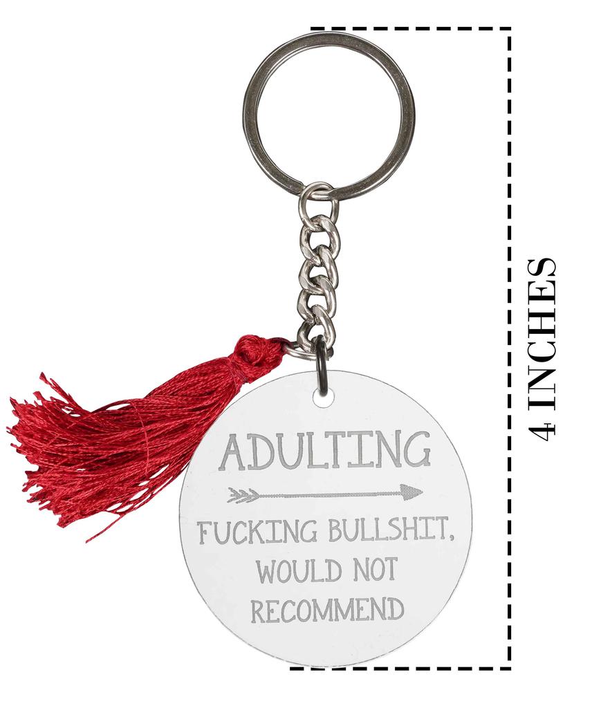 Inkdotpot Funny Keychain, Adulting Not Recommend Acrylic Engraved Keychain, Funny Adult Sarcastic Novelty