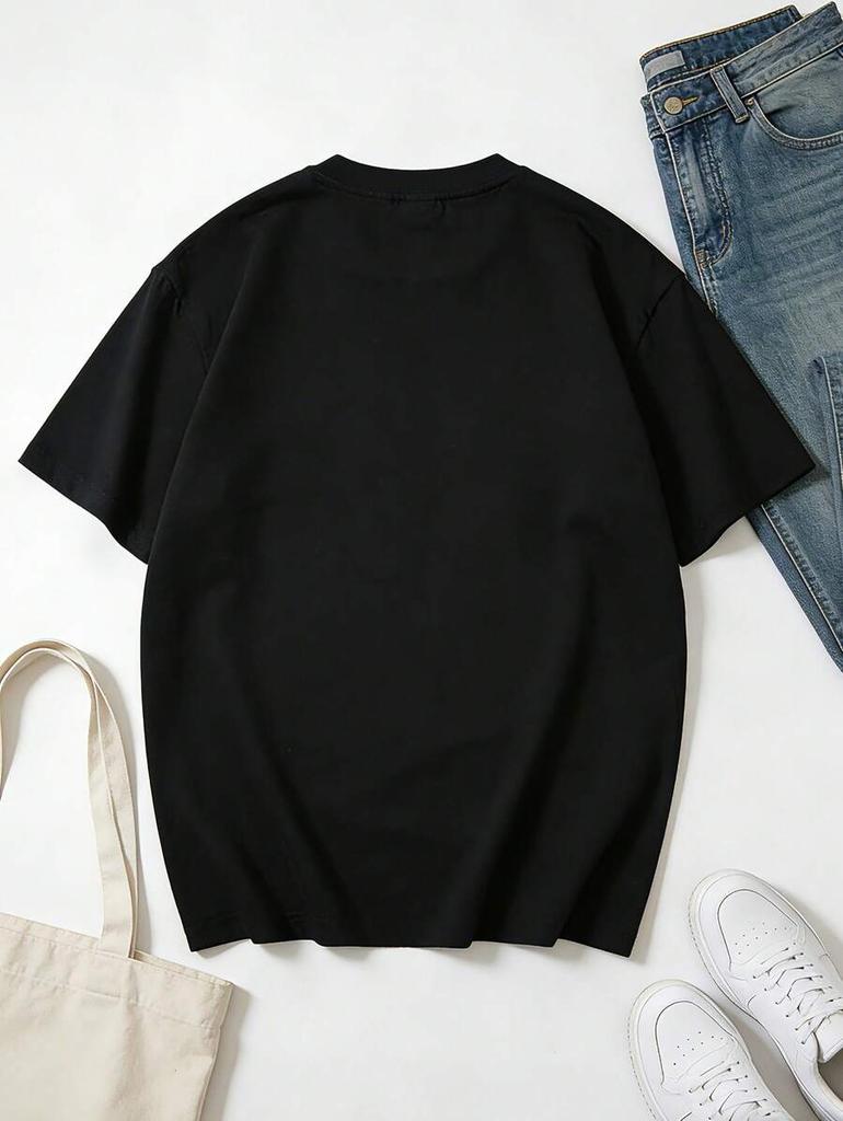 Coquette‑Vibe Women Short‑Sleeve T‑Shirt Crew Neck Checkered Heart Pattern Print Black Summer Daily Wear Tops