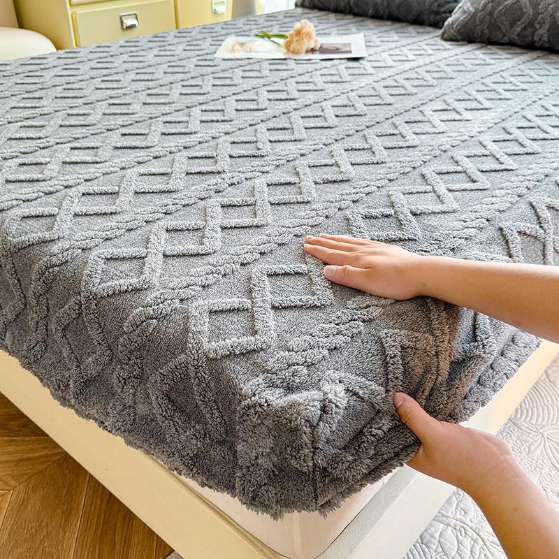 1 Pc Fitted Bed Sheet For Winter Thick Warm Sabanas Queen Size Solid Color Flannel Fleece Fluffy Bed Cover King Size Bed Sheets