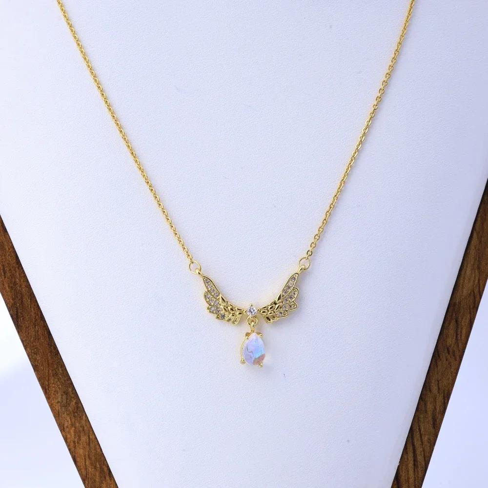 Мода, ослепительные драгоценные камни, крылья ангела, ожерелья из титановой стали, женская индивидуальность, универсальный, легкая роскошь, цепочка для ключицы