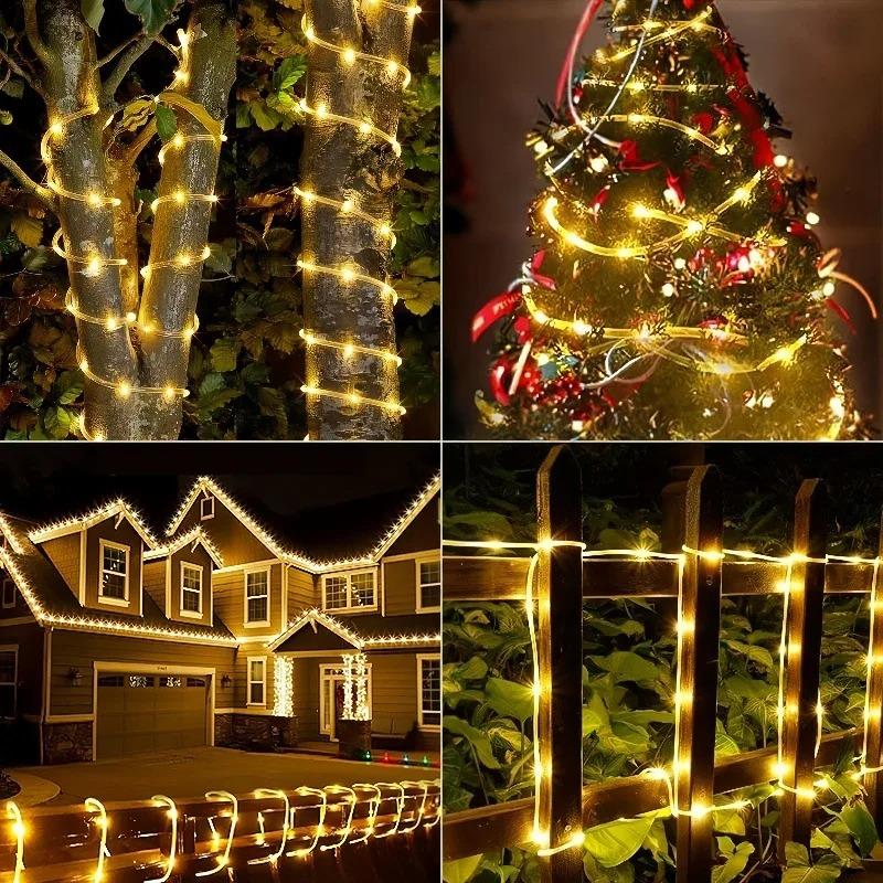 Solar LED Fairy String Lights Outdoor Garden Party Wedding Decoration Clear Tube Tree Wrap Lighting