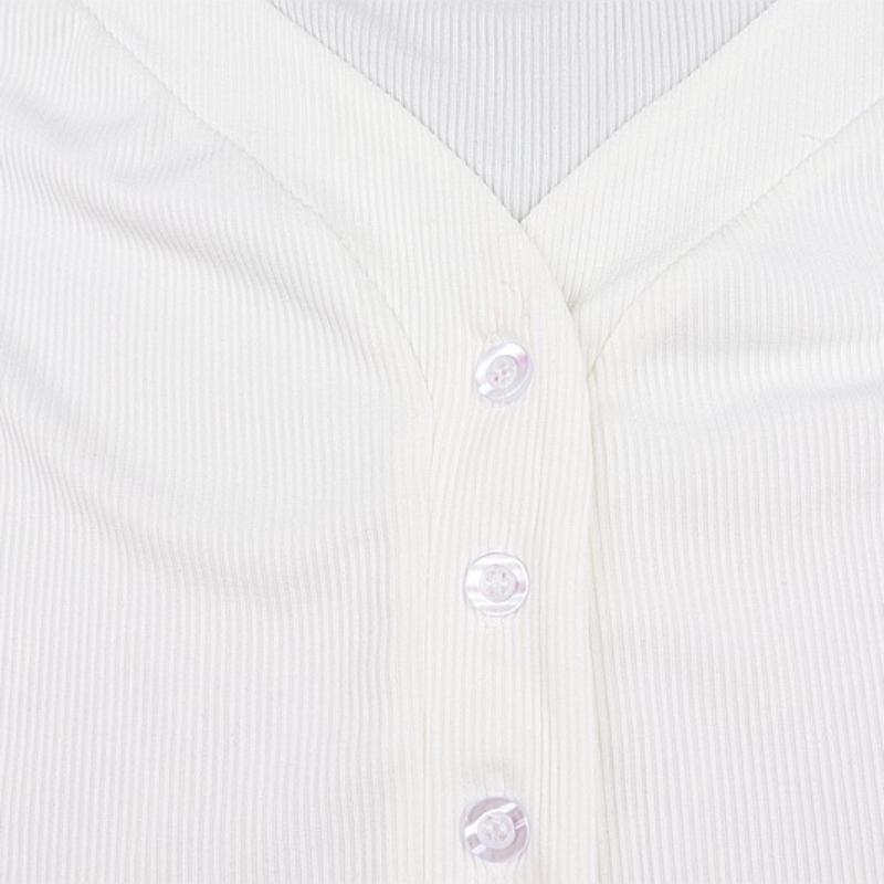 European and American Long Sleeved Buttoned Inner V-neck Sexy Slim Fit Jumpsuit