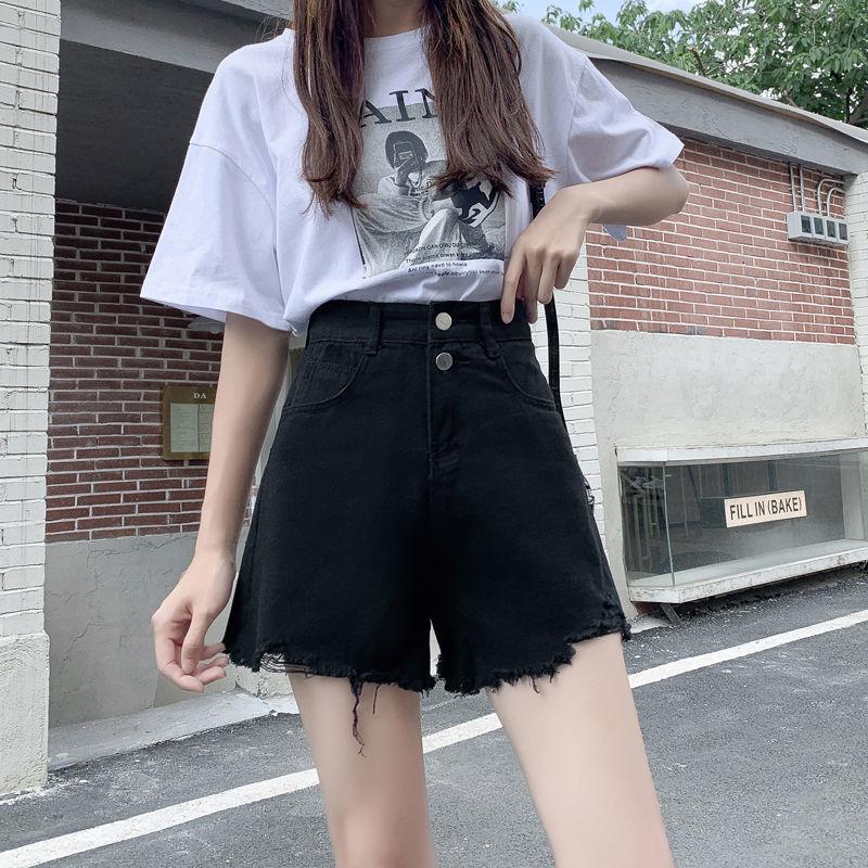 Classic and Minimalist Fashion Versatile Summer Black Female Loose High-waisted A Word Thin Outside Wearing Wide-legged Denim Shorts Individuality