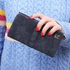New Fashion Women Wallets Drawstring Nubuck Leather Zipper Frosted Wallet Woman's Long Design Purse Two Fold More Color Clutch