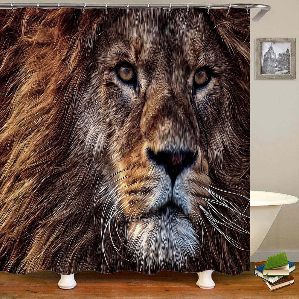 Животные напечатаны лев, тигр, кошка, Слон, 3d Занавески для ванной Водонепроницаемая полиэстеровая ткань Моющаяся занавеска для душа для ванной с крючком