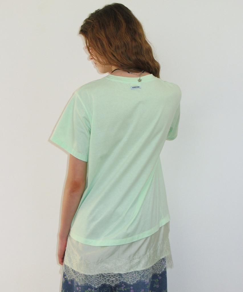 RONRON Satin Lace Layered T Shirt Mint