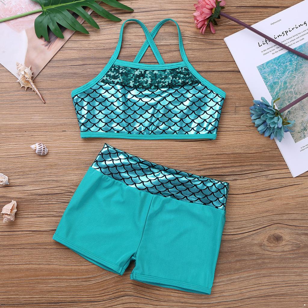 Детский танцевальный наряд для девочек, балетный гимнастический купальник, укороченный топ с шортами, спортивная танцевальная одежда