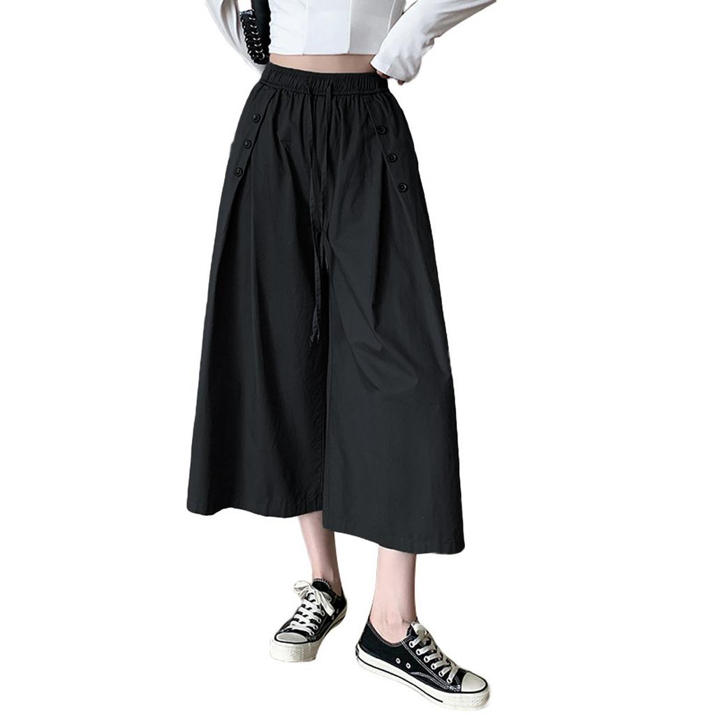 Wide Leg Pants Women's Solid Color Loose High Waisted Drawstring Pants Skirt