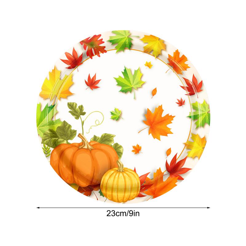 Бумажные тарелки на День благодарения Тарелки для осенней вечеринки Кленовые листья Декор из тыквы Осенняя посуда Набор столовых приборов для вечеринки с осенними листьями