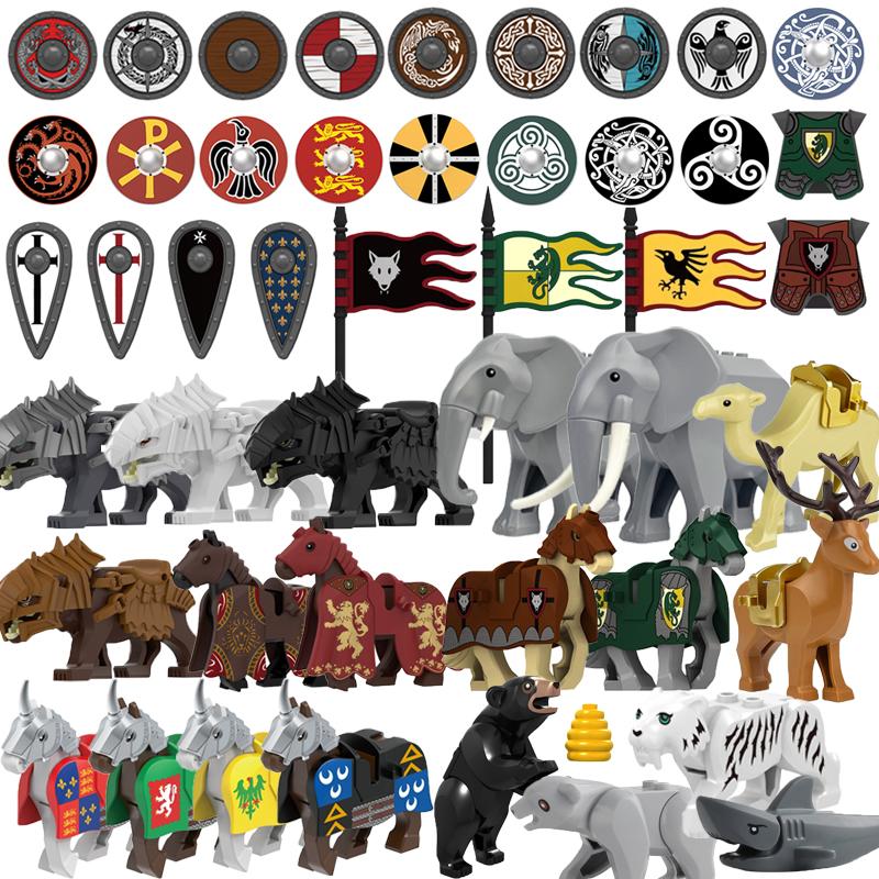 Средневековый Военный Замок Рыцарь Строительные Блоки Езда на Лошади Волк Медведь Слон Животное Жилет Оружие Флаг Седло Игрушка Кирпич Подарок A06