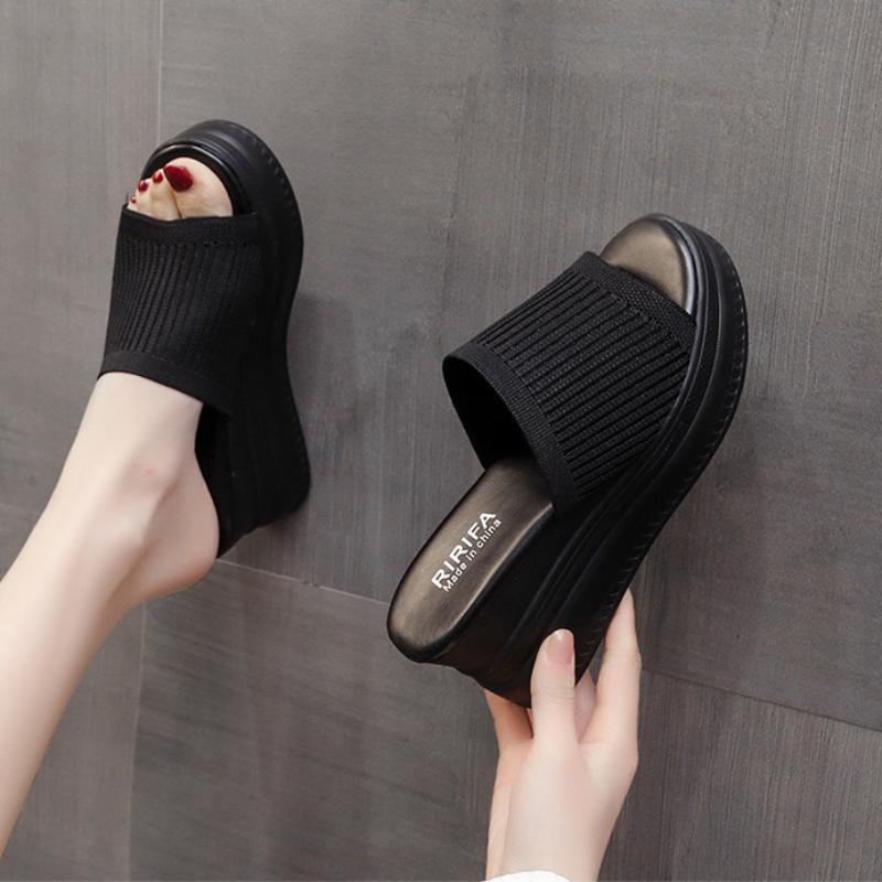 Красно-белые тапочки на танкетке, женские сандалии на платформе, свадебные туфли, женские летние пляжные сандалии, повседневные роскошные дизайнерские туфли на открытом воздухе