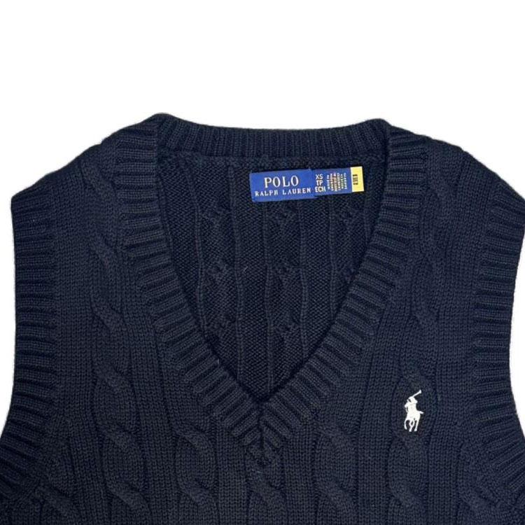 Polo Ralph Lauren Однотонный Вязаный жилет без рукавов с вышивкой логотипа, круглый вырез, женский свитер, черный 211906370-004