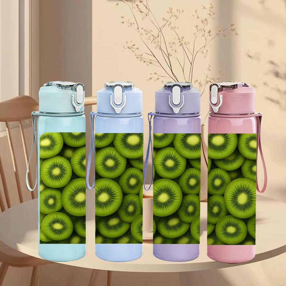 1PC Sliced Kiwi Fruit Circle Pattern Print 750ml Color Plastic Sports Water Bottle Leakproof Flip Straw Lid Suitable for Sports Office Home Use