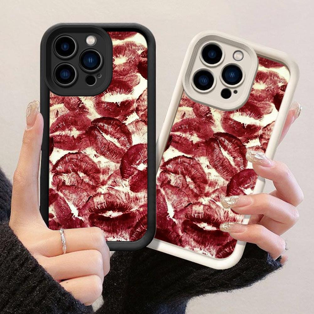 JT1 Абстрактная работа с красными губами Чехол для телефона для iPhone 17 16 Pro Max Samsung S26 Ultra A17 A26 A07 Xiaomi Redmi Note 14 Pro Plus Мягкий чехол-бампер из ТПУ