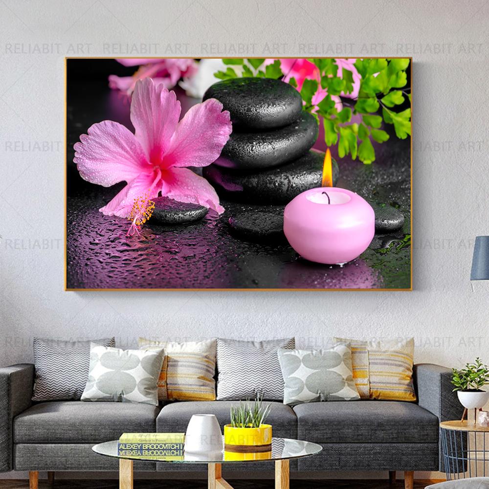 Настенное искусство, вода, спа, камни, дзен, холст, живопись, свечи, цветок орхидеи, постер, настенные панно для декора ванной комнаты, домашний декор, Cuadros