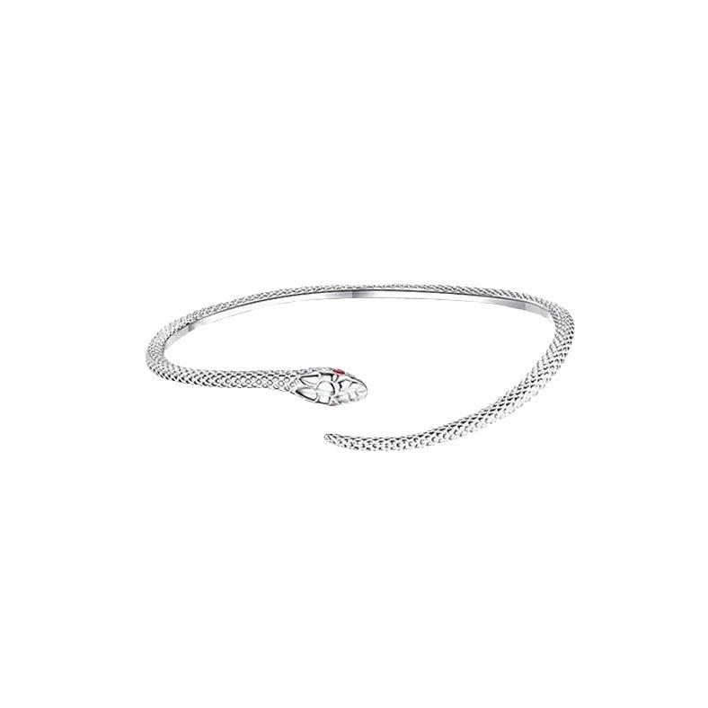 Минималистичный регулируемый серебряный браслет-манжета 'Красная змея' 2024 года с дизайном духа с красными глазами