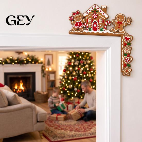 Holiday Party Room Supplies Christmas Wooden Door Corner Decor, Festive Gnome/Gingerbread House/Letter Frame Sign, No Ornament Drill Topper