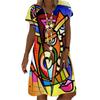 3D Summer Fashion V-neck Women Dress Ladies Short Sleeve Printed Abstract Lines Dress Loose Casual Dress for Women 2022 Summer