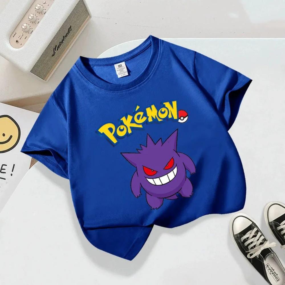 Summer children's playful Pikachu print short-sleeved casual T-shirt for boys and girls, comfortable and soft.