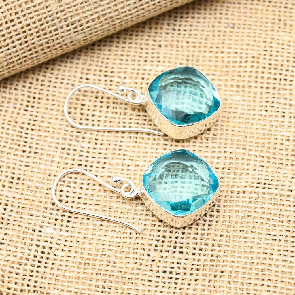 Прекрасный синий топаз, драгоценный камень, ювелирные изделия ручной работы из стерлингового серебра 925 пробы, красивая серьга для нее