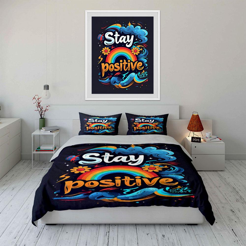 Rainbow, flowers, clouds, slogan. Bedding sets Duvet cover sets Duvet covers Pillowcases(1 * Duvet Cover 2 * Pillowcases without duvet insert)