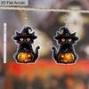 2D Flat Cute Acrylic Halloween Black Cat Pumpkin Dangle Earrings Women's Fall Pumpkin Accessories Charms Jewelry Gifts