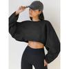 Womens Cropped Crew Neck Sweatshirt Loose Long Sleeve Athletic Top Workout Running