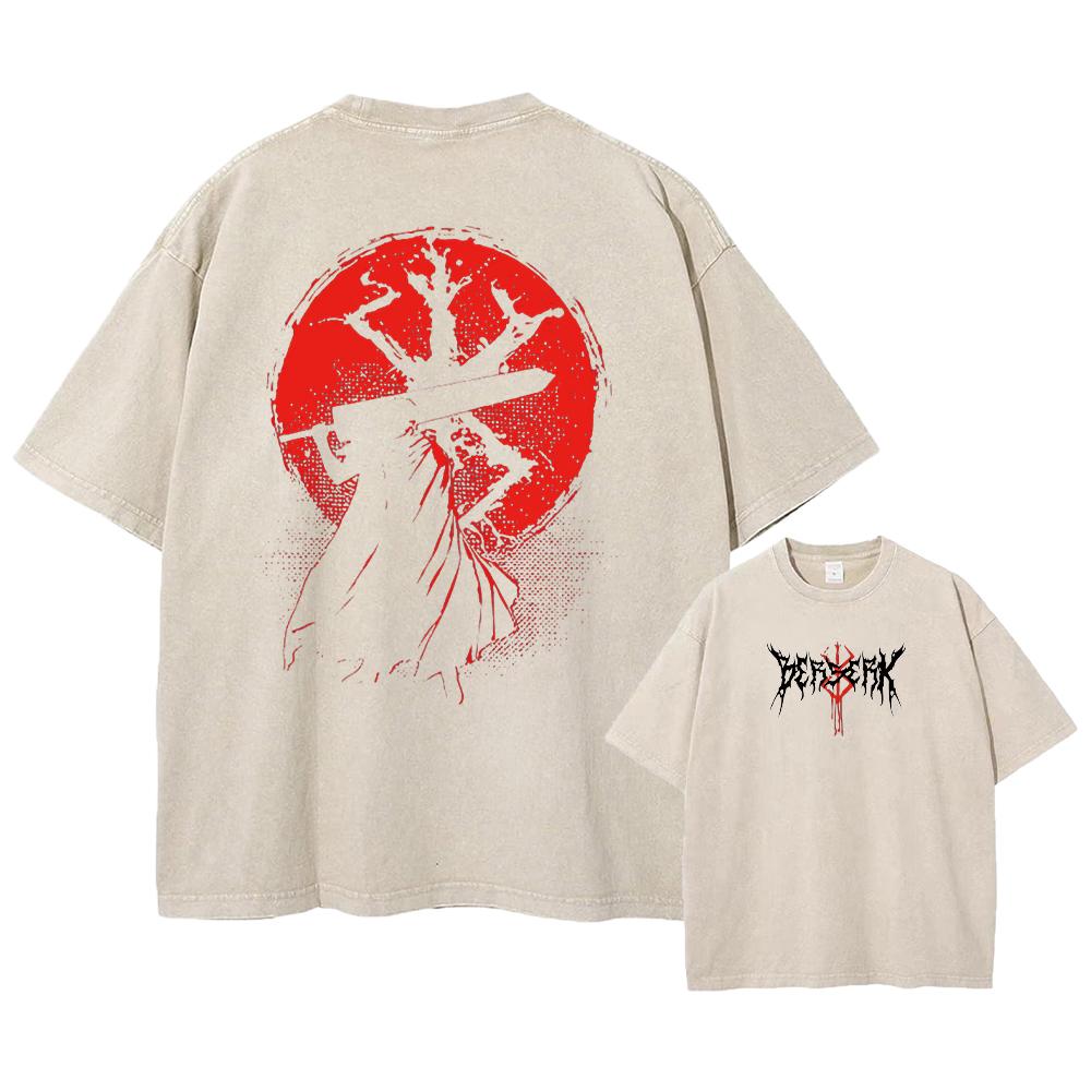 Футболка аниме Berserk Guts Acid в стиле ретро с винтажным принтом, мужская повседневная футболка с коротким рукавом из хлопка Harajuku, унисекс