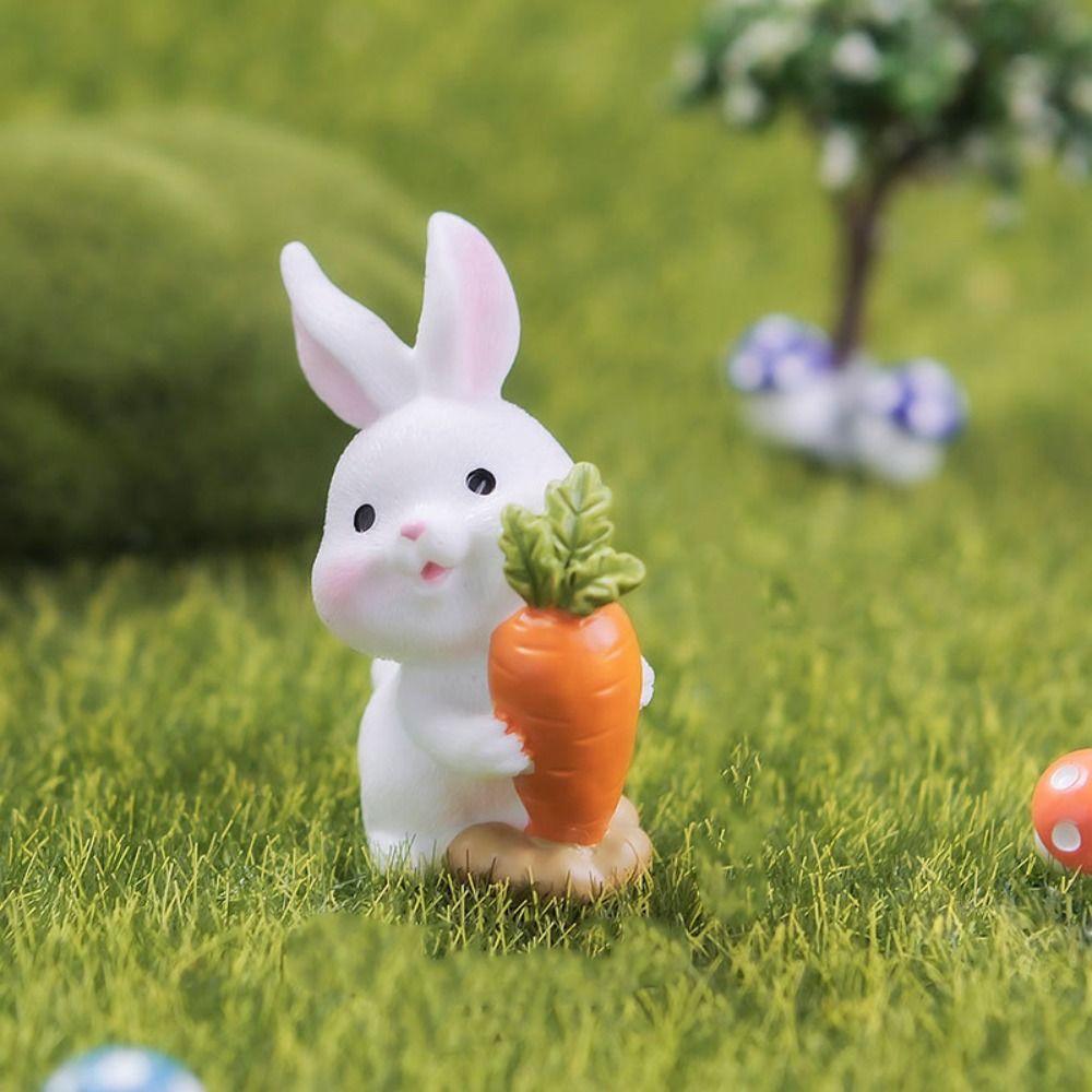 Cartoon Miniature Rabbit Figurine Micro Landscape Miniature Resin Hare Gift Carrot Bunny Statue