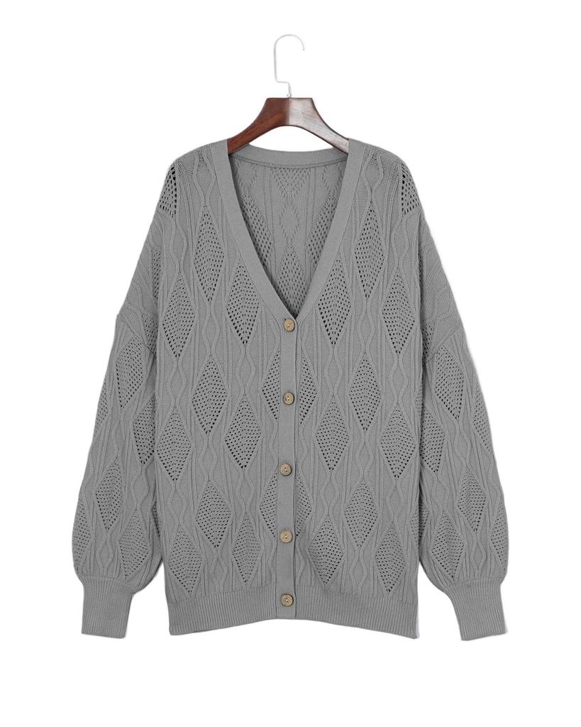Azura Exchange Gray Plus Size Knitted Hollow Out Button Up Cardigan