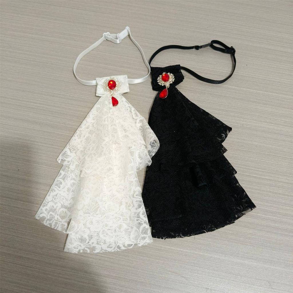 Women's Multilayer Lace Ruffle Crystal Faux Collar Gothic Victorian Detachable Jabot Collar Steampunk Clothing Accessory