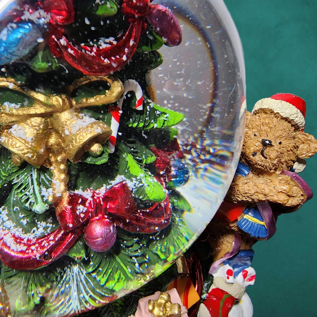 Minamiboeki Christmas Tree Snow Globe with Music Box 21x12x12cm Glass Teddy Bear Santa Claus