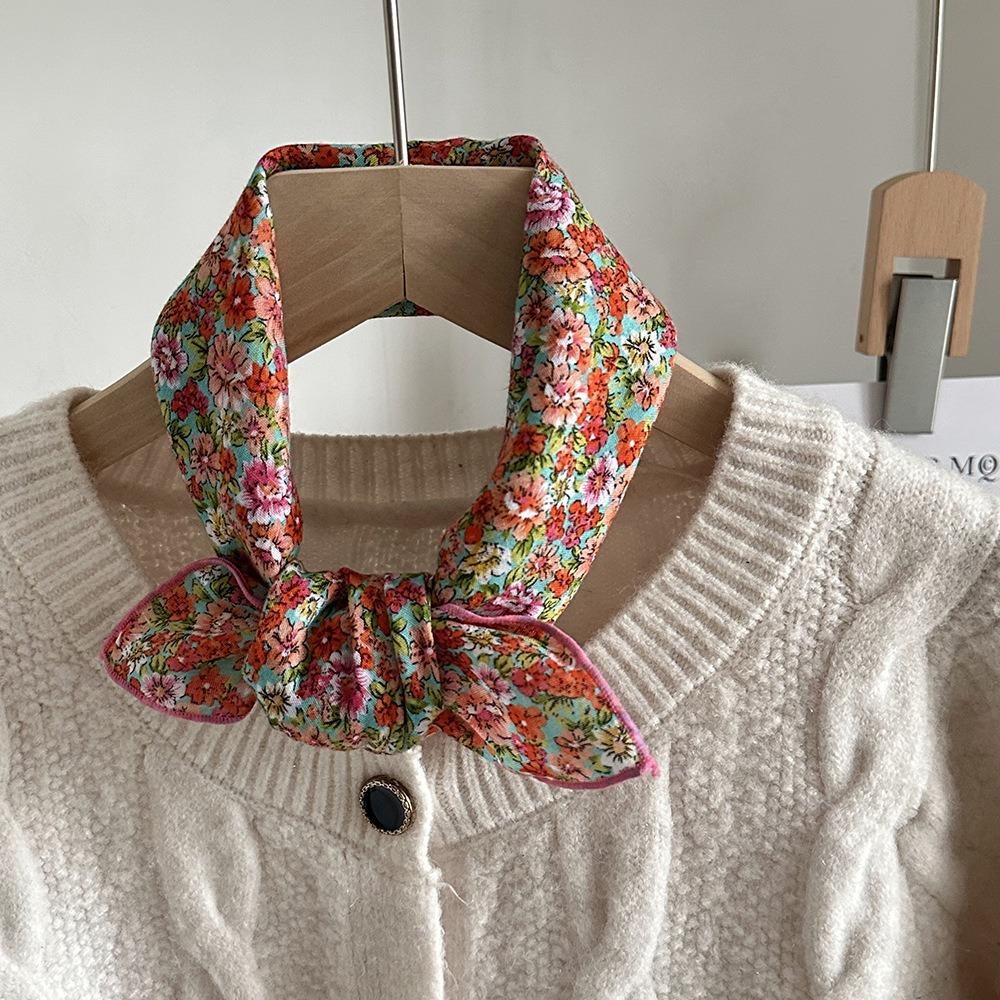 Flower Floral Print Silk Scarf Thin Square Handkerchief All-match Printed Scarves Beach