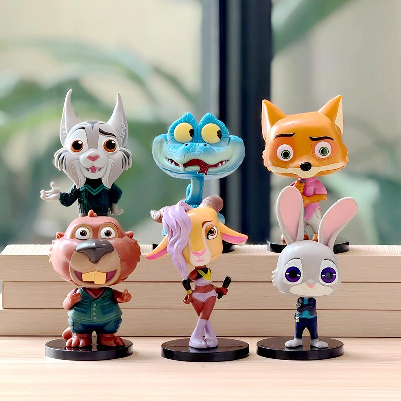 6Pcs/Set Zootopia Chibi Figures Set, Judy Hopps Nick Wilde Anime Collectible Model Toys, Gift for Kids Fans