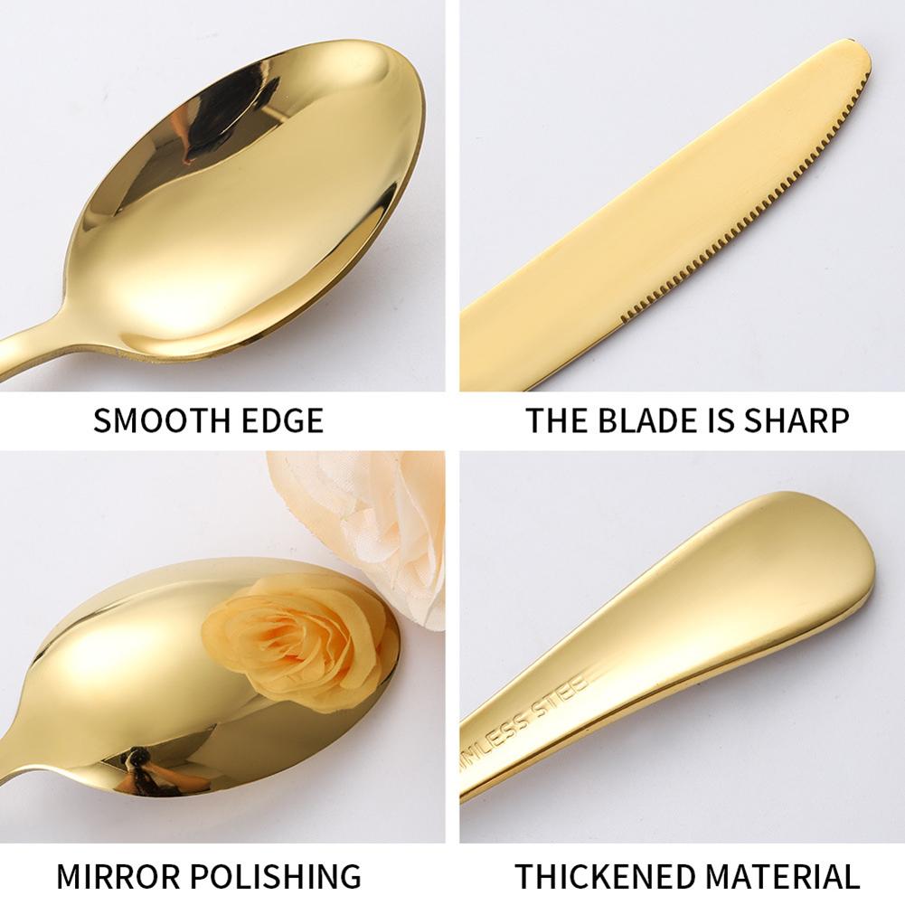20pcs Cutlery Set Checkered Pattern Mirror Finish Smooth Edge Stainless Steel Fork Spoon Set