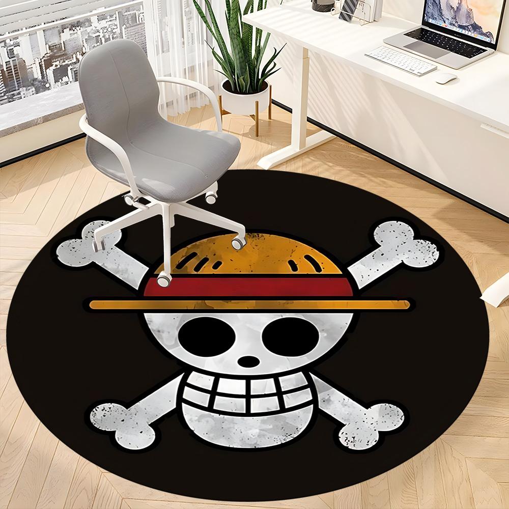 1 шт. Коврик для офиса с рисунком 'One Piece' (Череп), Круглый ковер для помещений, Подходит для офиса, Под офисные кресла, Спальни, Гостиной, Домашнего декора a0908127