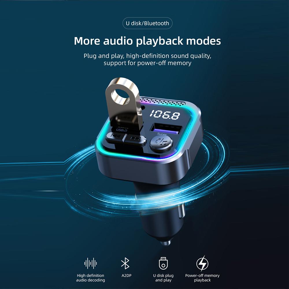 Bluetooth FM Transmitter Car Radio Modulator Quick Charger PD+QC3.0 Dual USB Phone Charger RGB Wireless Handsfree MP3 Player Kit