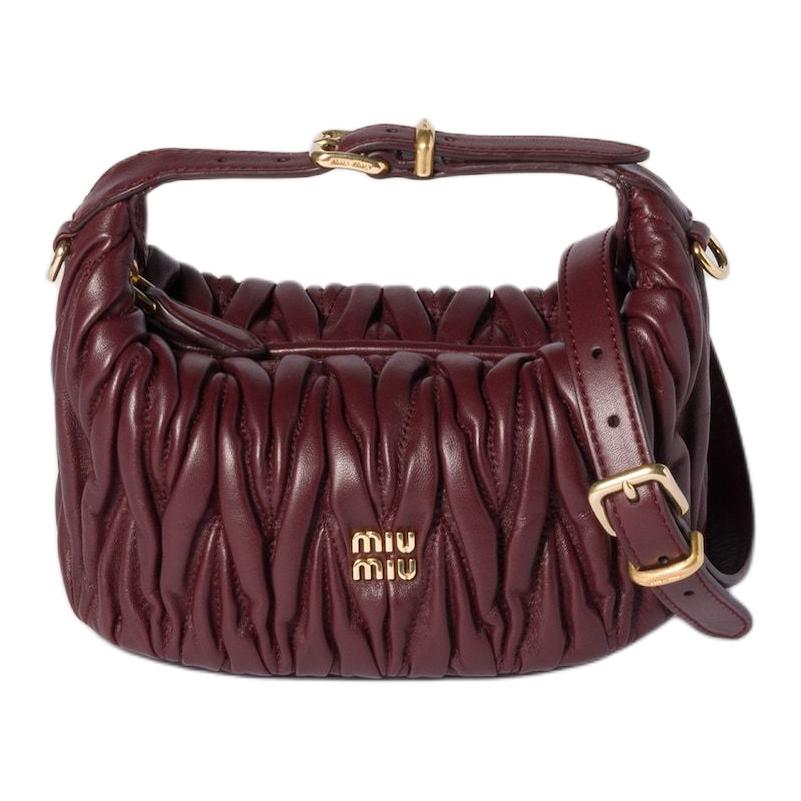 Miu Miu Matelassé Brand Logo Lambskin Tote Bag Women handbags Burgundy 5NE026_AFPP_F0007